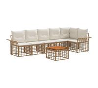 vidaXL Set di divani da esterno 7 pcs Naturale e Bianco Crema, Piedini Regolabili, Divano Esterno Moderno Resistente e Modular, Arredo Giardino Per Esterni