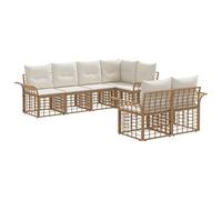 vidaXL Set di divani da esterno 7 pcs Naturale e Bianco Crema, Set divano da esterno, resistente agli agenti atmosferici, lounge modulare, configurazione flessibile per il giardino