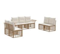 vidaXL Set di divani da esterno 7 pcs Naturale e Bianco Crema, Divano rustico per giardino e terrazza, resistente agli agenti atmosferici, comodo divano in rattan