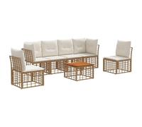 vidaXL Set di divani da esterno 7 pcs Naturale e Bianco Crema, Set divano moderno per esterni, design modulare resistente, con piedini regolabili, arredo giardino