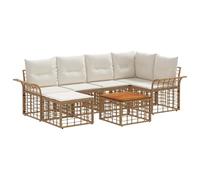 vidaXL Set di divani da esterno 7 pcs Naturale e Bianco Crema, Set Modulare da Esterno, Sofà Resistente alle Intemperie, Piedini Regolabili, Mobili Giardino Rustici