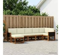 vidaXL Set di divani da esterno 7 pcs Naturale e Crema Poliestere, Set Divano Modulare da Giardino, Salotto Esterno Moderno, Mobili Patio in Legno Acacia, Resistente agli Agenti Atmosferici
