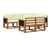 vidaXL Set di divani da esterno 7 pcs Naturale e Crema Poliestere, Mobili da esterno, set salotto moderno, divano sezionale resistente al tempo, posti per il tuo patio