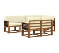 vidaXL Set di divani da esterno 7 pcs Naturale e Crema Poliestere, Mobili da esterno, set salotto moderno, divano sezionale resistente al tempo, posti per il tuo patio