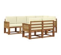 vidaXL Set di divani da esterno 7 pcs Naturale e Crema Poliestere, Mobili da esterno, set salotto moderno, divano sezionale resistente al tempo, posti per il tuo patio