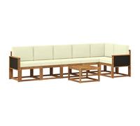 vidaXL Set di divani da esterno 7 pcs Naturale e Crema Poliestere, Set da giardino, divano moderno all'aperto, sezionale resistente, mobili in legno di acacia, posti a bordo piscina