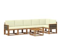 vidaXL Set di divani da esterno 7 pcs Naturale e Crema Poliestere, Set da giardino, divano moderno all'aperto, sezionale resistente, mobili in legno di acacia, posti a bordo piscina