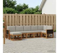 vidaXL Set di divani da esterno 7 pcs Naturale e Grigio Chiaro, Divano Esterno in Legno di Acacia, Design Moderno, Seduta Flessibile per Patio e Giardino, Relax nel Cortile