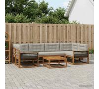 vidaXL Set di divani da esterno 7 pcs Naturale e Grigio chiaro, Divano da Giardino Moderno, Set Sezionale per Patio, Relax in Giardino con Acacia, Posti a bordo piscina