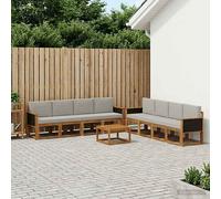 vidaXL Set di divani da esterno 7 pcs Naturale e Grigio Chiaro, Set divano moderno per esterni, arredo giardino elegante, legno di acacia, confortevole lounge resistente al tempo