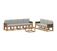 vidaXL Set di divani da esterno 7 pcs Naturale e Grigio Chiaro, Divano da Esterno Moderno, Sezionale da Giardino, Lounge Patio Durevole, Set Comodo per il Relax in Terrazza