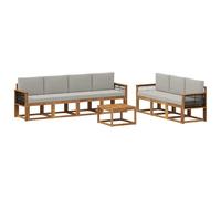 vidaXL Set di divani da esterno 7 pcs Naturale e Grigio Chiaro, Divano da Esterno Moderno, Sezionale da Giardino, Lounge Patio Durevole, Set Comodo per il Relax in Terrazza