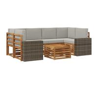 vidaXL Set di divani da esterno 7 pcs Naturale e Grigio Chiaro, Divano sezionale da giardino, mobile lounge resistente, set per patio moderno perfetto per vivere all'aperto