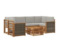 vidaXL Set di divani da esterno 7 pcs Naturale e Grigio Chiaro, Divano sezionale da giardino, mobile lounge resistente, set per patio moderno perfetto per vivere all'aperto