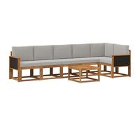 vidaXL Set di divani da esterno 7 pcs Naturale e Grigio Chiaro, Set da giardino, divano moderno all'aperto, sezionale resistente, mobili in legno di acacia, posti a bordo piscina