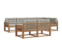 vidaXL Set di divani da esterno 7 pcs Naturale e Grigio Chiaro, Set di Sofà in Legno di Acacia, Mobili da Giardino Modulari Resistenti alle Intemperie, Lounge da Esterno