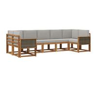 vidaXL Set di divani da esterno 7 pcs Naturale e Grigio Chiaro, Set Divano da Giardino, Modulo Outdoor, Sezione Patio, Arredo in Acacia, Lounge in Giardino, Posto in Terrazza