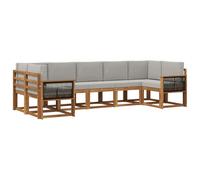 vidaXL Set di divani da esterno 7 pcs Naturale e Grigio Chiaro, Divano sezione in legno di acacia, moderno set per esterni, giardino resistente agli agenti atmosferici, arredamento per il cort
