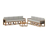 vidaXL Set di divani da esterno 7 pcs Naturale e Grigio Chiaro, Set divano moderno per esterni, arredo giardino elegante, legno di acacia, confortevole lounge resistente al tempo