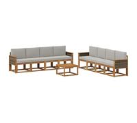 vidaXL Set di divani da esterno 7 pcs Naturale e Grigio Chiaro, Set divano moderno per esterni, arredo giardino elegante, legno di acacia, confortevole lounge resistente al tempo