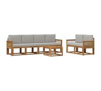 vidaXL Set di divani da esterno 7 pcs Naturale e Grigio Chiaro, Sofa Set Moderno per Esterni, Sezionale Resistente, Mobili Eleganti, Lounge in Acacia, Sedute Ergonomiche per Patio
