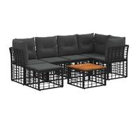 vidaXL Set di divani da esterno 7 pcs Nero e Grigio scuro Poliestere, Divano Modulare da Esterno, Design Moderno, Resistente agli Intemperie, Piedini Regolabili, Set da Giardino