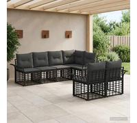 vidaXL Set di divani da esterno 7 pcs Nero e Grigio scuro Poliestere, Set divano da esterno, resistente agli agenti atmosferici, lounge modulare, configurazione flessibile per il giardino