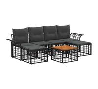 vidaXL Set di divani da esterno 7 pcs Nero e Grigio scuro Poliestere, Arredo Esterno Trendy, Set Sezionale Moderno, Resistente, Divano Comodo, Piedini Regolabili, Lounge da Giardino