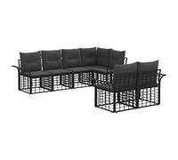 vidaXL Set di divani da esterno 7 pcs Nero e Grigio scuro Poliestere, Set divano da esterno, resistente agli agenti atmosferici, lounge modulare, configurazione flessibile per il giardino
