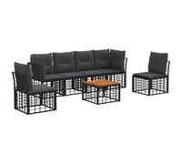 vidaXL Set di divani da esterno 7 pcs Nero e Grigio scuro Poliestere, Set divano moderno per esterni, design modulare resistente, con piedini regolabili, arredo giardino