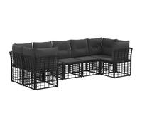 vidaXL Set di divani da esterno 7 pcs Nero e Grigio scuro Poliestere, Set Elegante di Mobili da Giardino, Divano in Rattan, Sedie Resistenti, Modulare e Lounge Per Relax