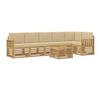 vidaXL Set di divani da esterno, 7 pezzi, beige, 59 x 59 x 37 cm, divani da giardino, moderni set da esterni, sedie in legno, sala da pranzo relax, design da patio