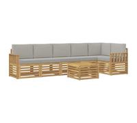 vidaXL Set di divani da esterno, 7 pezzi, bianco e grigio chiaro, divani da giardino, moderni set esterni, sedie in legno, sala da pranzo relax, design da patio