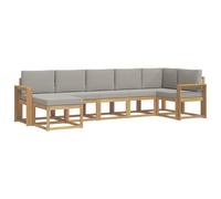 vidaXL Set di divani da esterno 7 pezzi, bianco e grigio chiaro, divano modulare da giardino, divano componibile moderno, mobili da patio resistenti, seduta in legno acacia marrone
