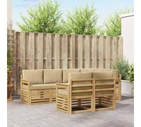 vidaXL Set di divani per esterni, 7 pezzi, bianco e beige, 247 x 128,5 x 73 cm, da giardino, moderno divano angolare per terrazza, mobili eleganti e seduta rilassante