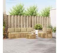 vidaXL Set di divani per esterni con cuscini, 7 pezzi, in poliestere bianco e beige, da giardino, moderno e resistente, mobili lounge per patio, comodo ed elegante