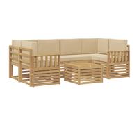 vidaXL Set di divani da esterno 7 pz bianco e beige poliestere divano da giardino, set moderno, mobili sezionali durevoli per patio, lounge e relax