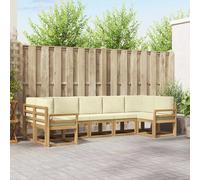 vidaXL Set di divani da esterno con cuscino, 7 pezzi, bianco e crema, set divano da giardino, modulare moderno per esterni, mobili in legno di acacia, zona relax in patio