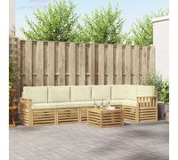 vidaXL Set di divani da esterno, 7 pezzi, bianco e crema, divani da giardino, moderni set esterni, sedie in legno, sala da pranzo relax, design da patio