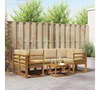 vidaXL Set di divani da esterno con cuscino 7 pcs Naturale e Beige, Divano da giardino, moderno per esterni, set relax, seduta a bordo piscina, arredo in legno