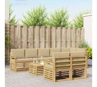 vidaXL Set di divani da esterni, 8 pezzi, bianco e beige, 59 x 59 x 37 cm, divano da giardino, divano angolare modulare moderno, set da salotto in acacia, marrone