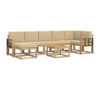vidaXL Set di divani da esterno 8 pcs Bianco e Beige Poliestere, Set di divani moderni per giardino, mobili da esterno con posti a sedere flessibili, legno di acacia, facile da montare