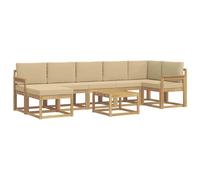 vidaXL Set di divani da esterno 8 pcs Bianco e Beige Poliestere, Set di divani moderni per giardino, mobili da esterno con posti a sedere flessibili, legno di acacia, facile da montare