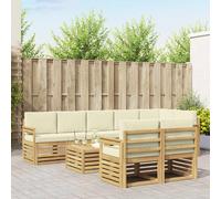 vidaXL Set di divani da esterni, 8 pezzi, bianco e crema, 59 x 59 x 37 cm, divano da giardino, divano angolare modulare moderno, set da salotto in acacia, marrone