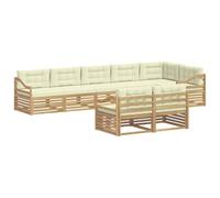 vidaXL Set di divani da esterno 8 pcs Bianco e Crema Poliestere, Divano moderno in acacia, set esterno per terrazza, angolo relax in giardino e modularità senza pari