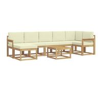 vidaXL Set di divani da esterno 8 pcs Bianco e Crema Poliestere, Set di divani moderni per giardino, mobili da esterno con posti a sedere flessibili, legno di acacia, facile da montare