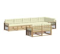 vidaXL Set di divani da esterno 8 pcs Bianco e Crema Poliestere, Set di divani modulari da esterno, lounge resistente, arredo in acacia, posti moderni per il patio