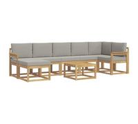 vidaXL Set di divani da esterno 8 pcs Bianco e Grigio Chiaro, Set di divani moderni per giardino, mobili da esterno con posti a sedere flessibili, legno di acacia, facile da montare