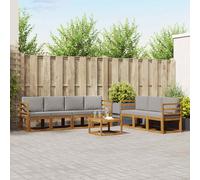 vidaXL Set di divani da esterno 8 pcs Grigio Naturale e Chiaro, Divano da Esterno Moderno, Sezionale da Giardino, Lounge Patio Durevole, Set Comodo per il Relax in Terrazza