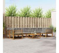 vidaXL Set di divani da esterno 8 pcs Grigio Naturale e Chiaro, Set di divani da esterno in legno di acacia, mobili da giardino moderni, posti a sedere modulari per lounge in patio e giardino